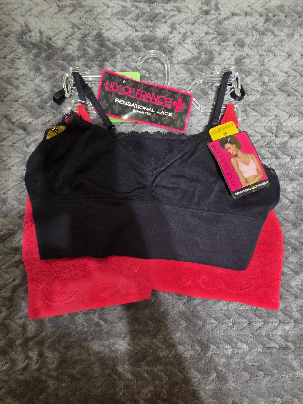 Lily of France  Lace Bralette  Set - Black & Red